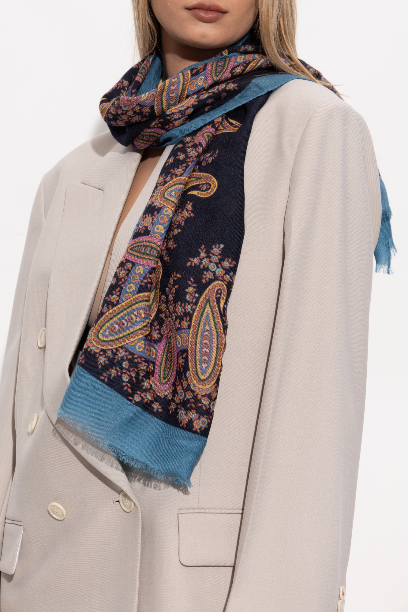 スカーフ ETRO FW23 SCARF WITH PRINT (1D067_91058000) Etro Paisley Print Silk & Cashmere Scarf - Multicolor